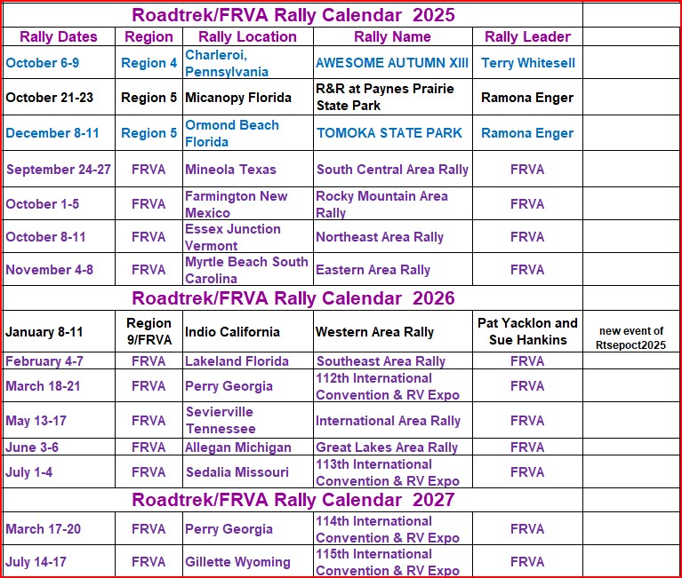 Rally Calendar September